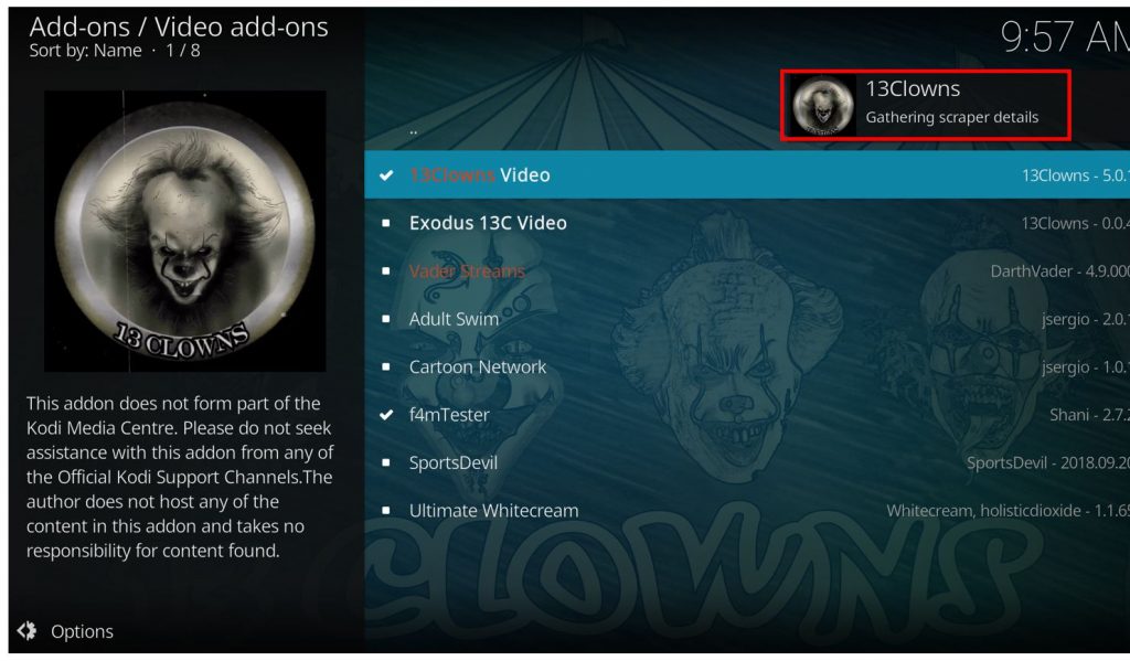 how to use 13 Clowns kodi addon