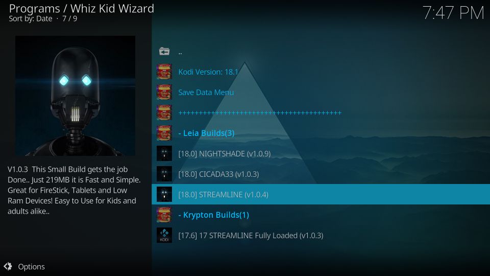 how to install streamline build on kodi