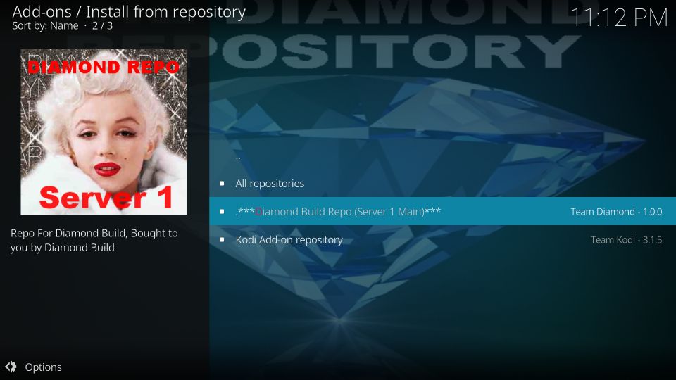 install diamond build for kodi