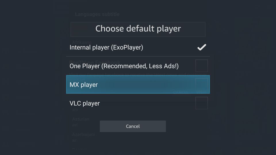 beetv player settings