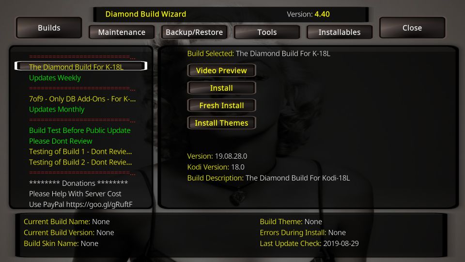 install diamond build for kodi
