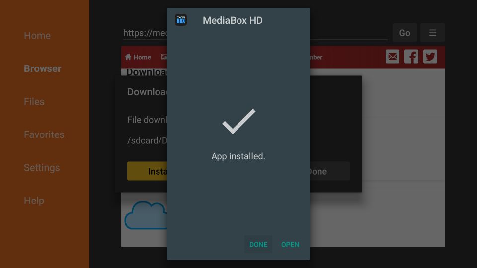 mediabox hd installed on Fire tv stick