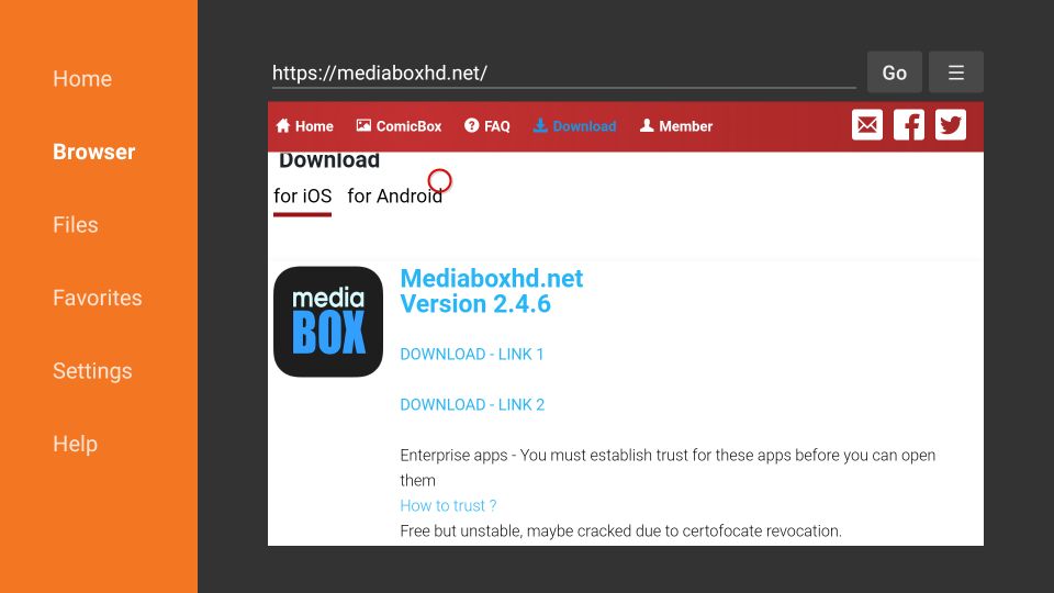 download mediabox hd apk file on Firestick