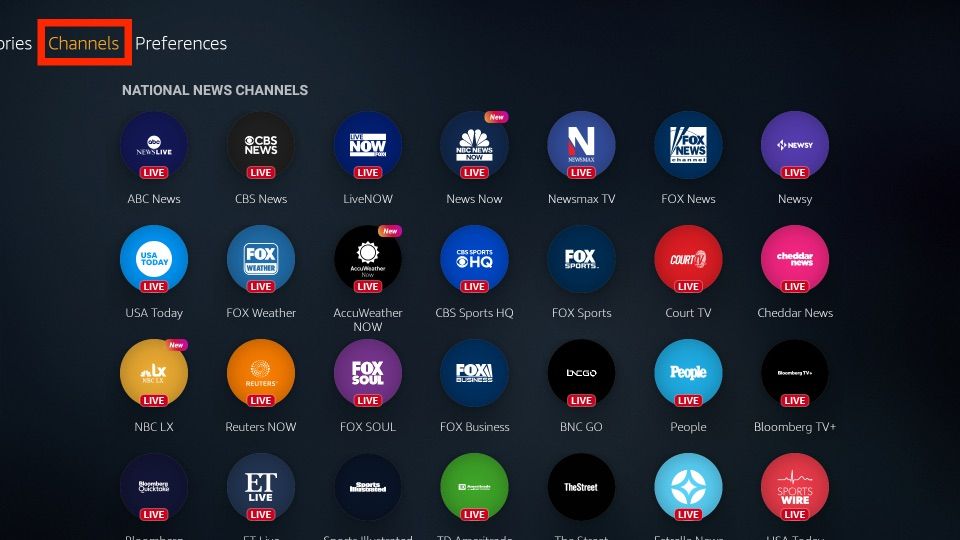 Channels tab