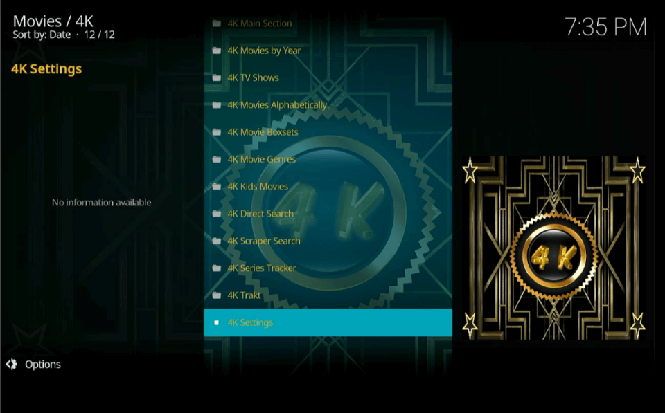 4k kodi addon settings