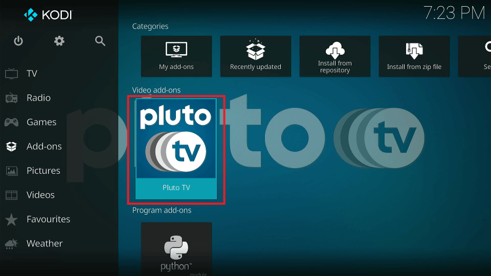 select the Pluto TV icon