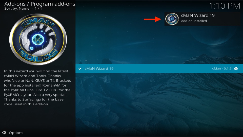 cMaN Wizard 19 Add-on installed