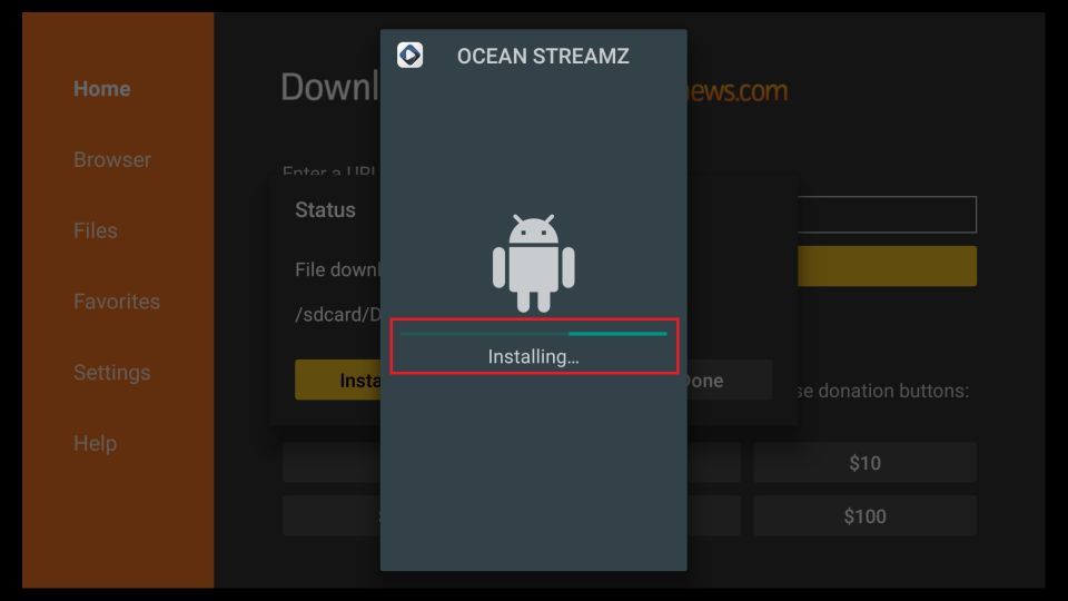 how to download ocean streamz on firestick