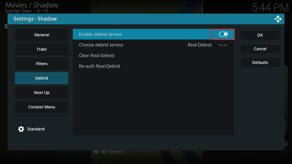 click on Enable debrid service option