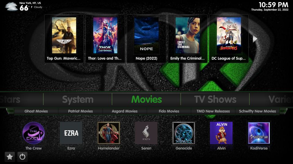 Green Monster Kodi Build home screen