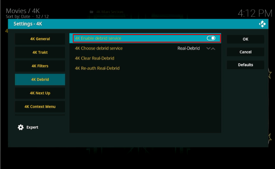 Enable 4k Enable debrid service