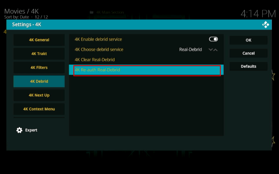select 4k Re-Auth Real Debrid