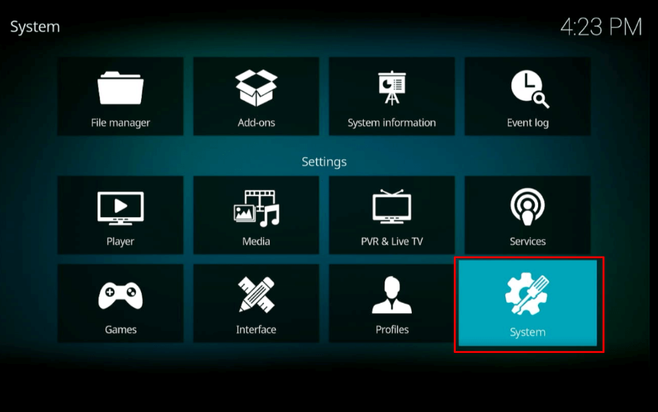 select kodi system 