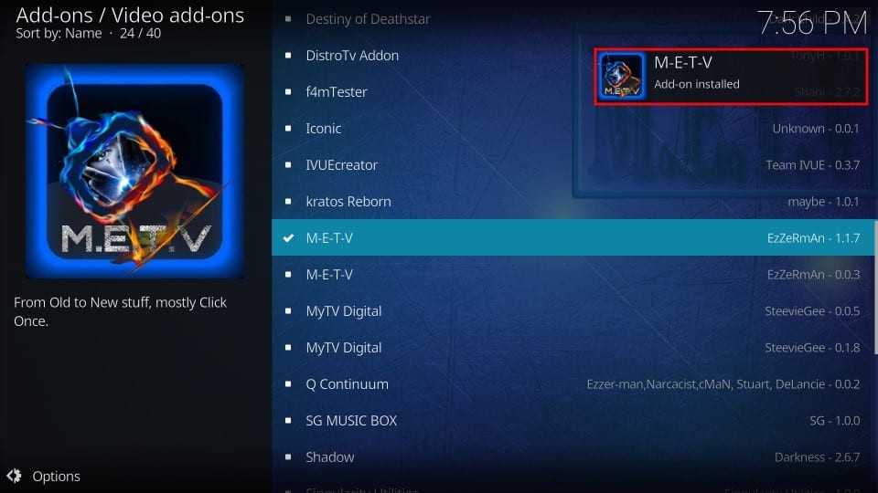METV add-ons installed