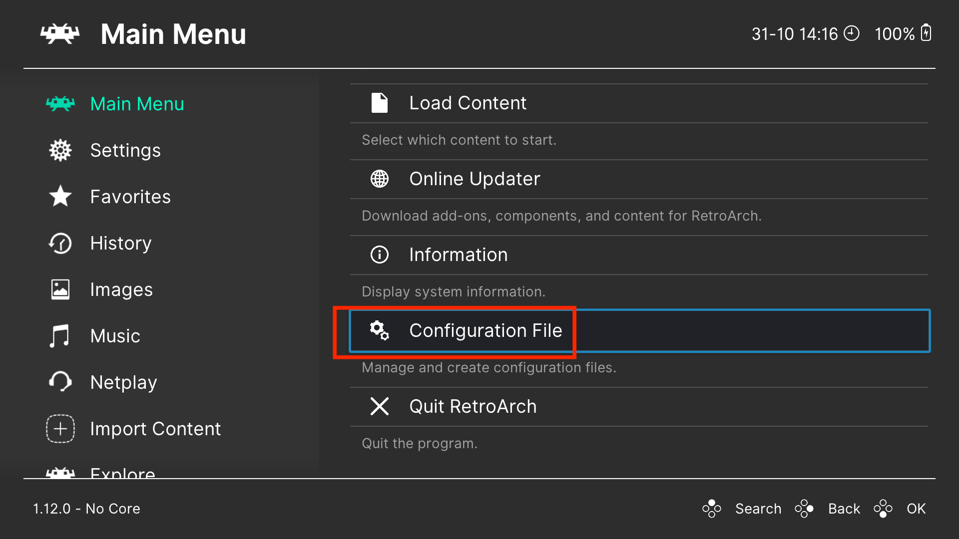 Click on Configuration File