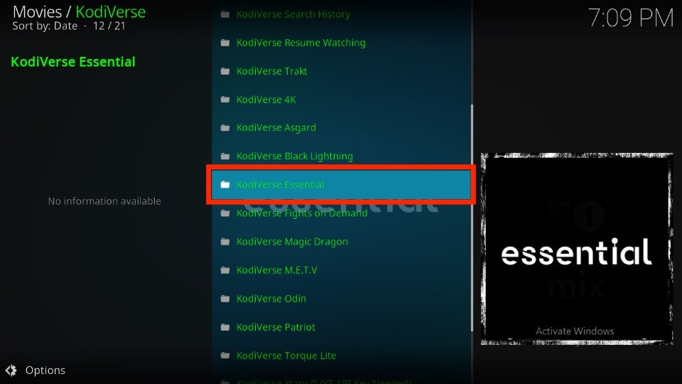 Essential Kodi addon