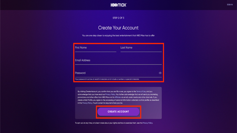 create hbo max account