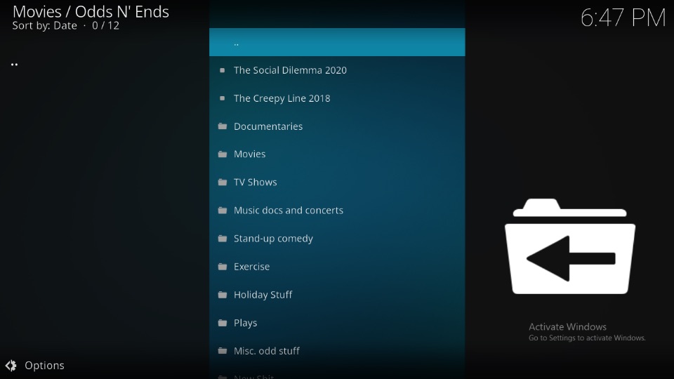 Odds ‘N’ Ends Kodi home screen