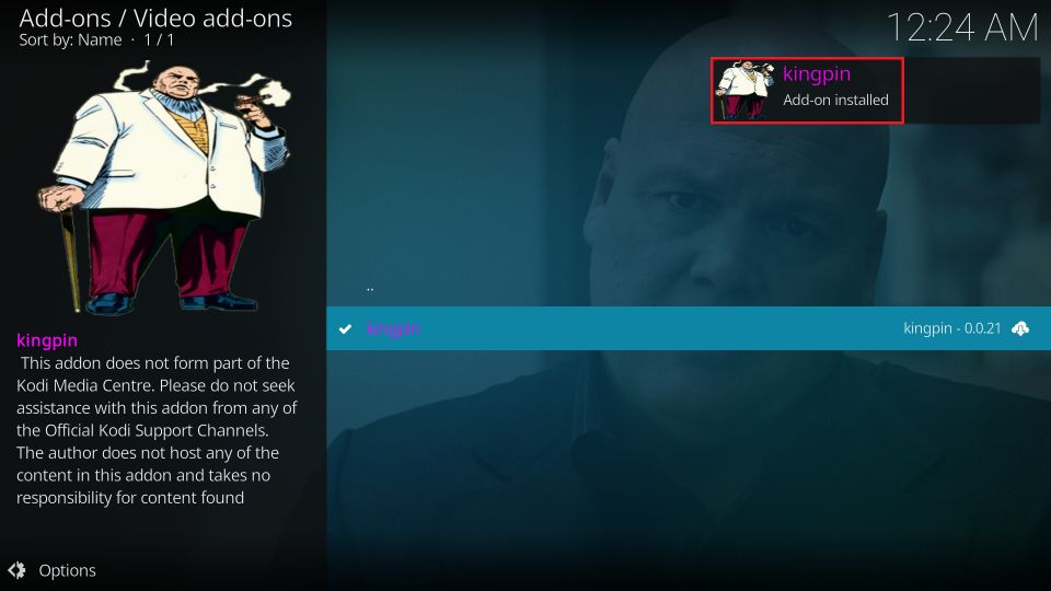  Kingpin Add-on installed
