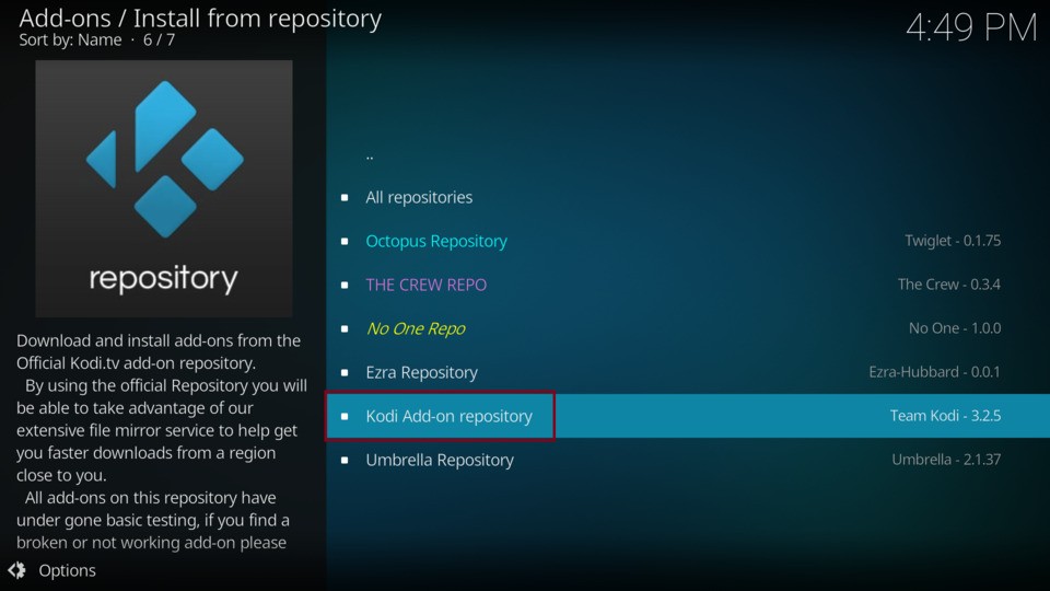 select Kodi Addon repository