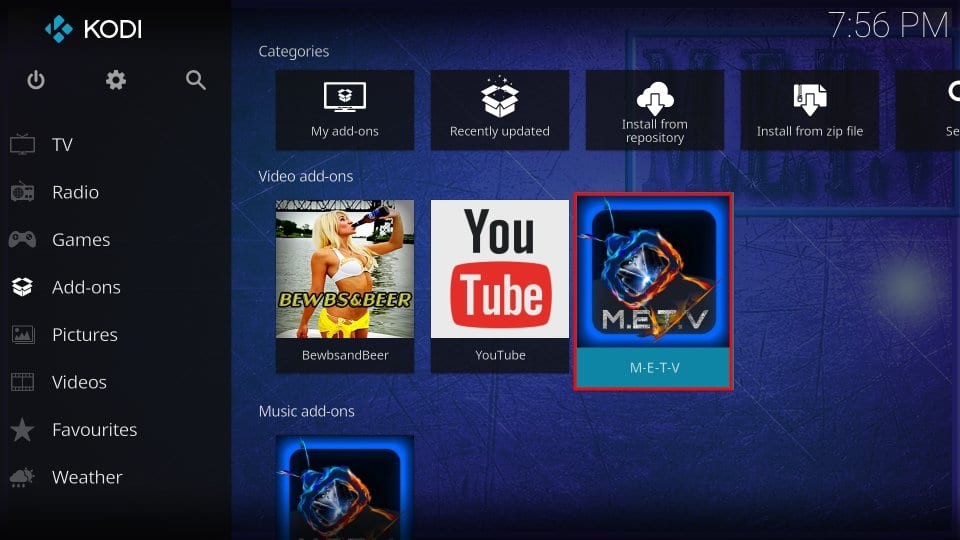 how to install metv kodi addon