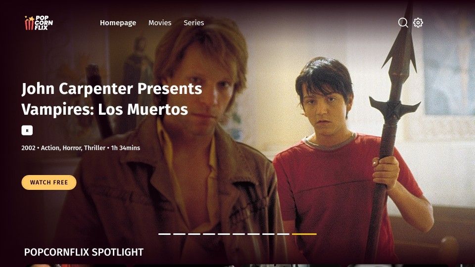  Popcornflix App home screen