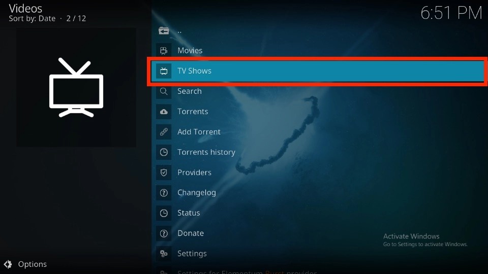 Tv shows section