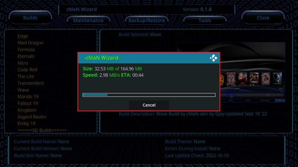 downloading the Wave Kodi build