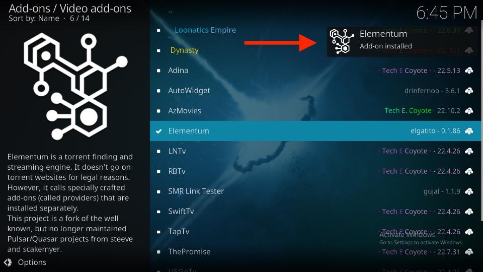addon installed