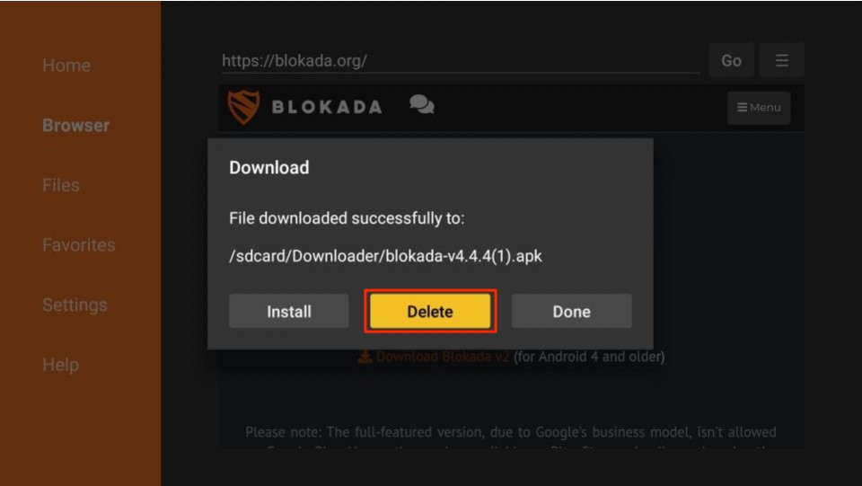 delete blokada apk files