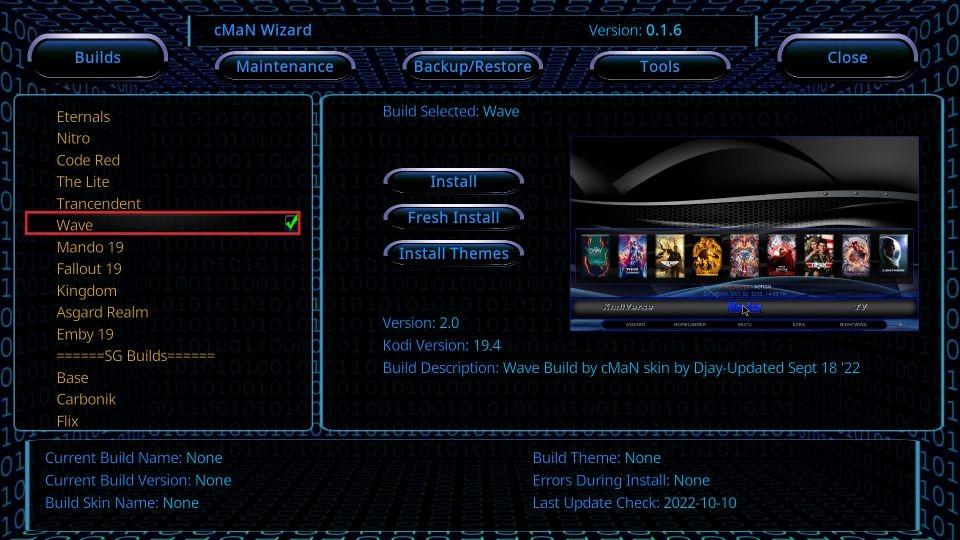 select the Wave build