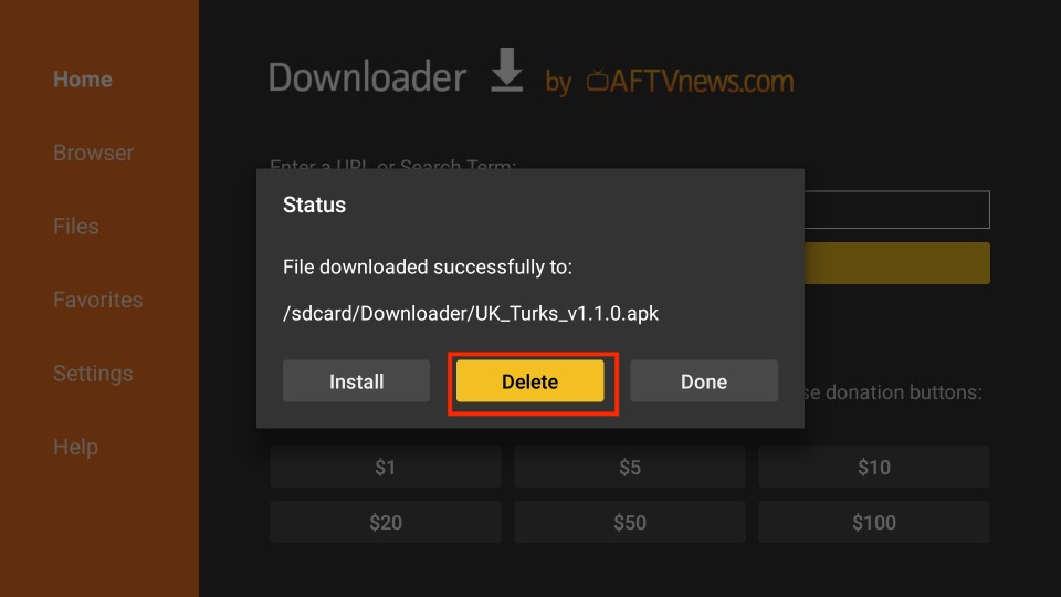 delete the uk turks APK files