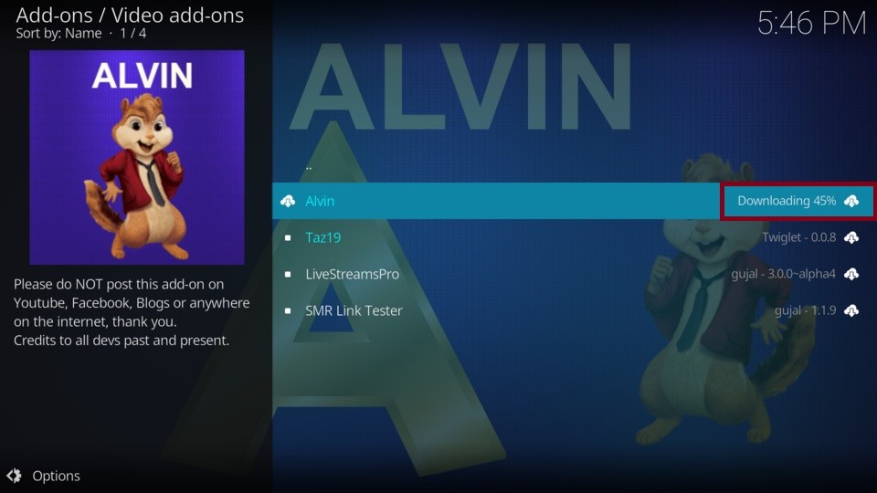 downloading alvin kodi addon