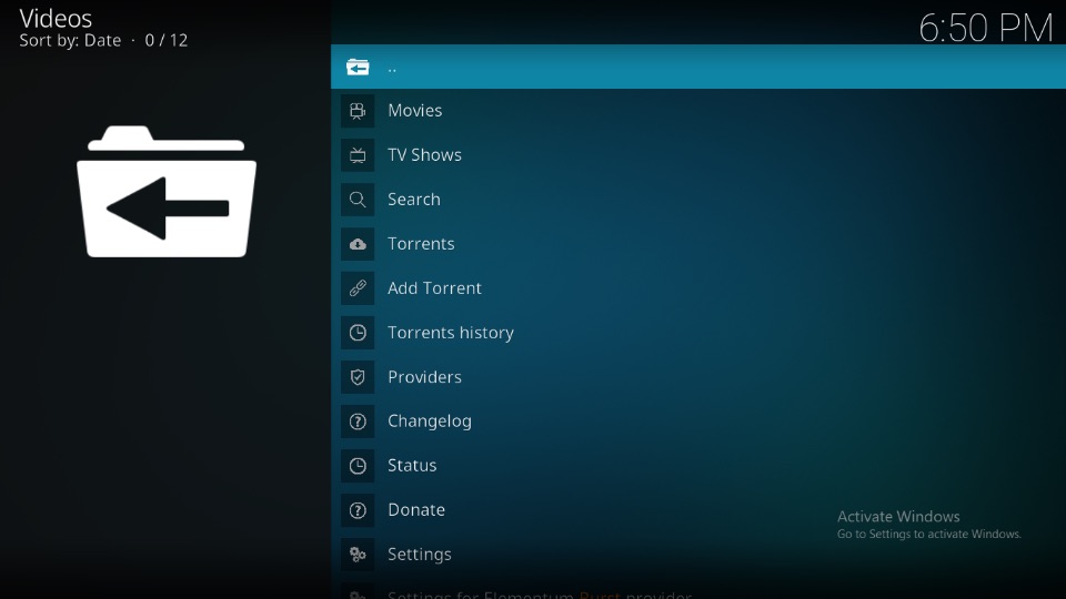 elementum kodi addon home screen