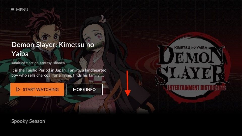 home screen of Crunchyroll