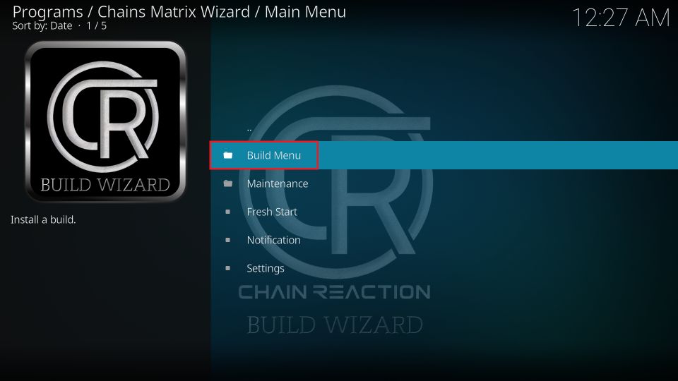 open Build Menu folder