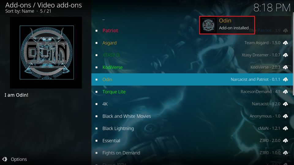 odin addon installed