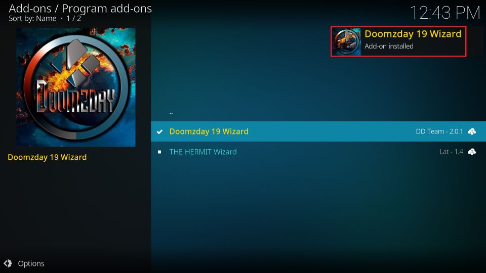 doomzday 19 wizard Addon installed