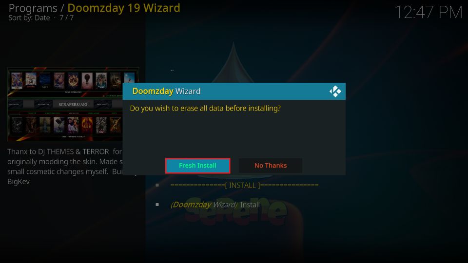 Click on Fresh Install button