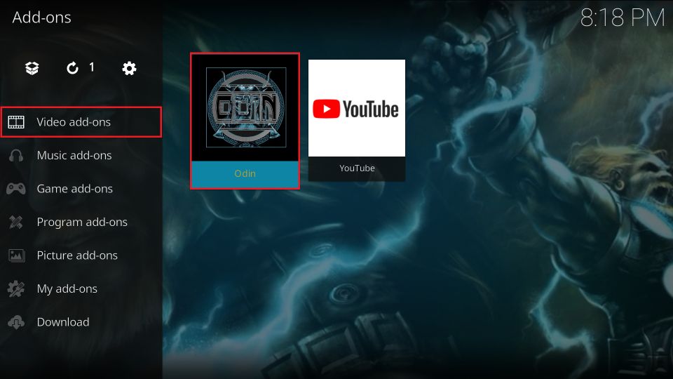 select odin kodi addon