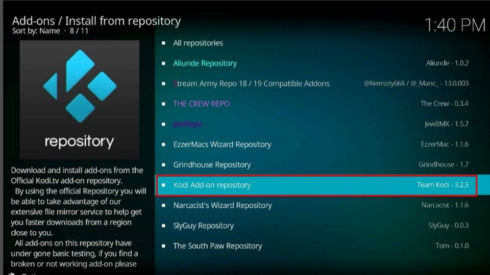 Choose Kodi Add-on repository