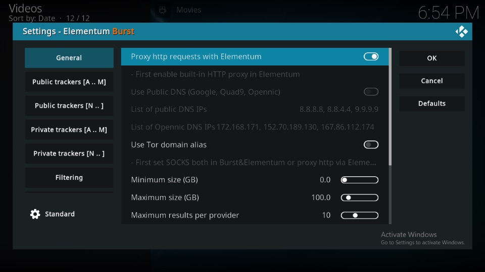 settings of the Elementrum Burst