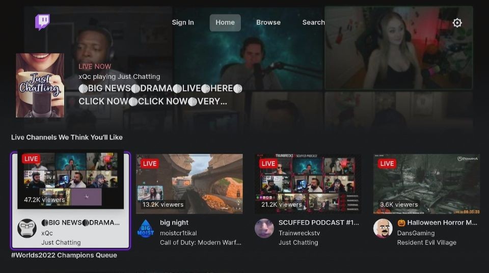 twitch home screen