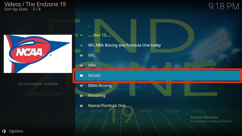 open NCAAF option