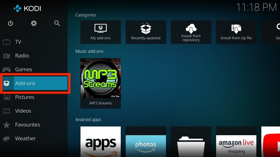 Click on the Add-ons