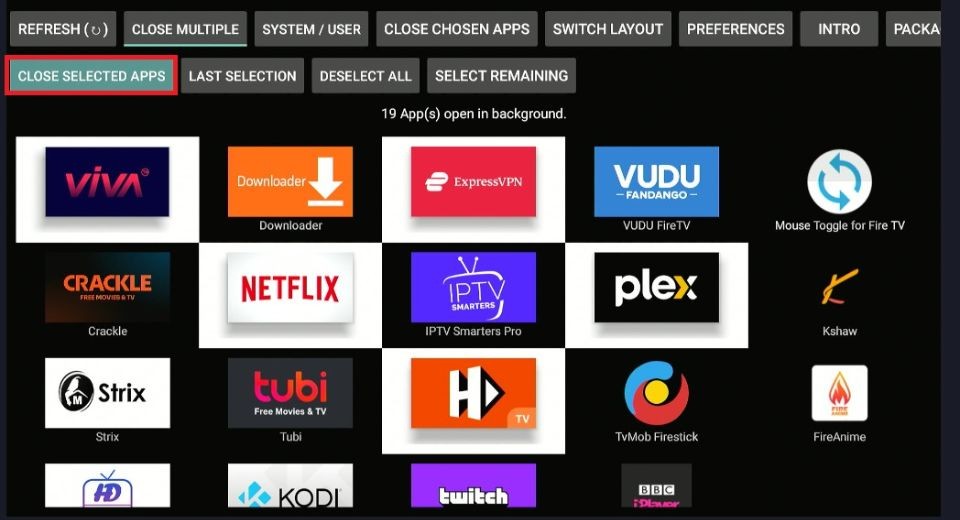 click on close selected apps