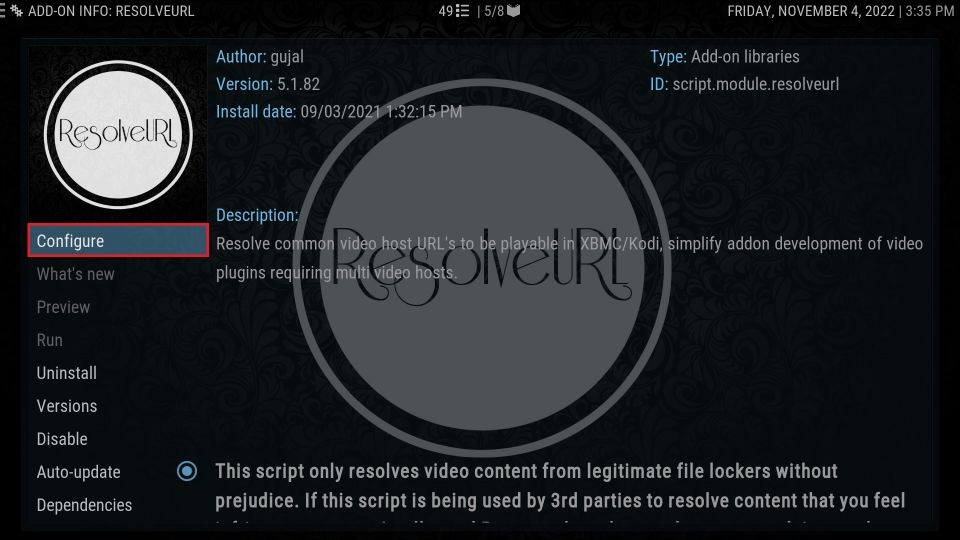 click on configure
