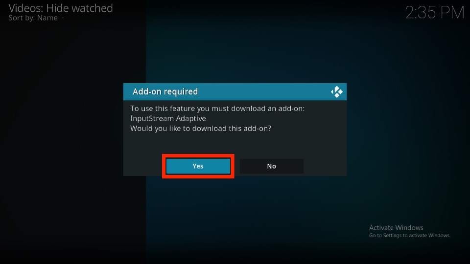 Click on Yes button