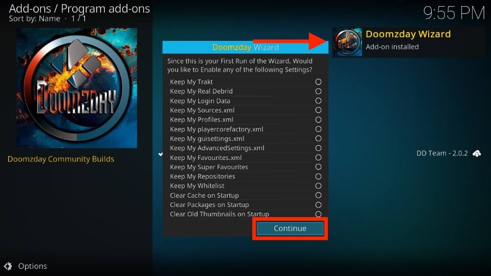 Doomzday Wizard Add-on installed