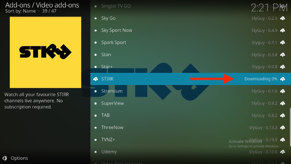 downloading Stirr kodi Addon